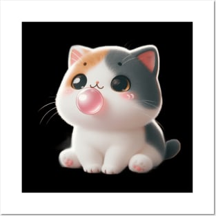 Cute Cat Blowing A Bubble Gum Posters and Art